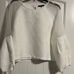 Xhilaration Cream Boxy Crop Blouse with Voluminous Sleeves